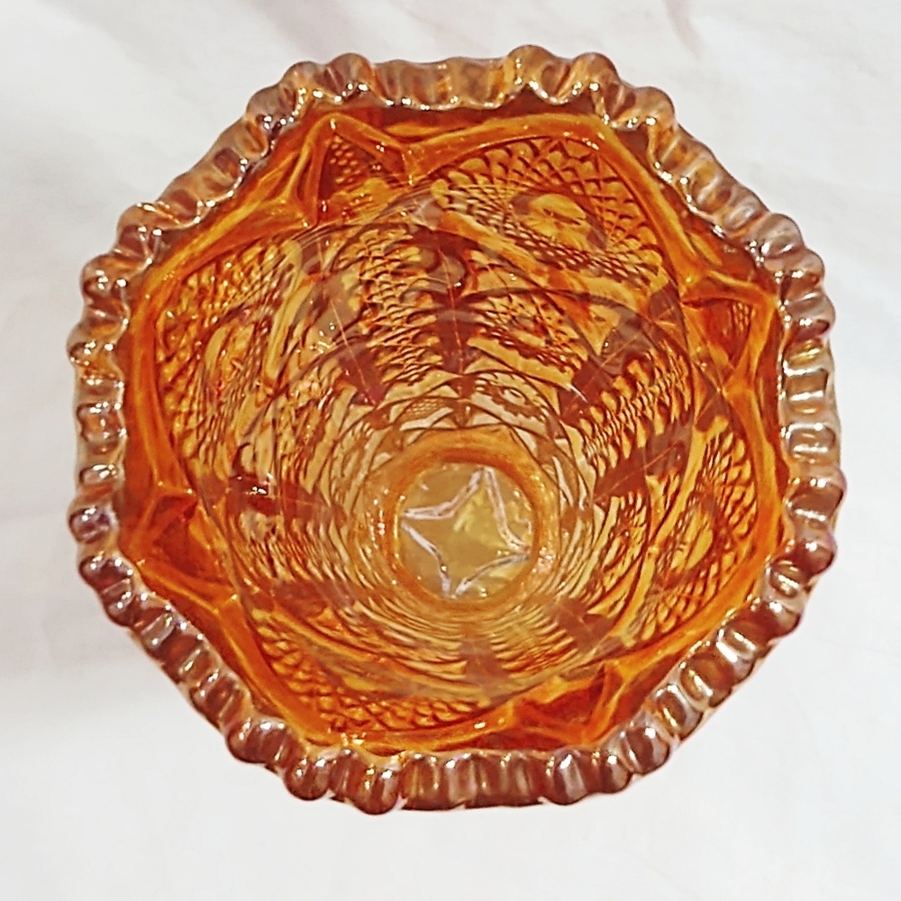 Vintage Imperial Glass Iridescent Marigold Daisy & Button Carnival Glass Vase - Picture 5 of 7